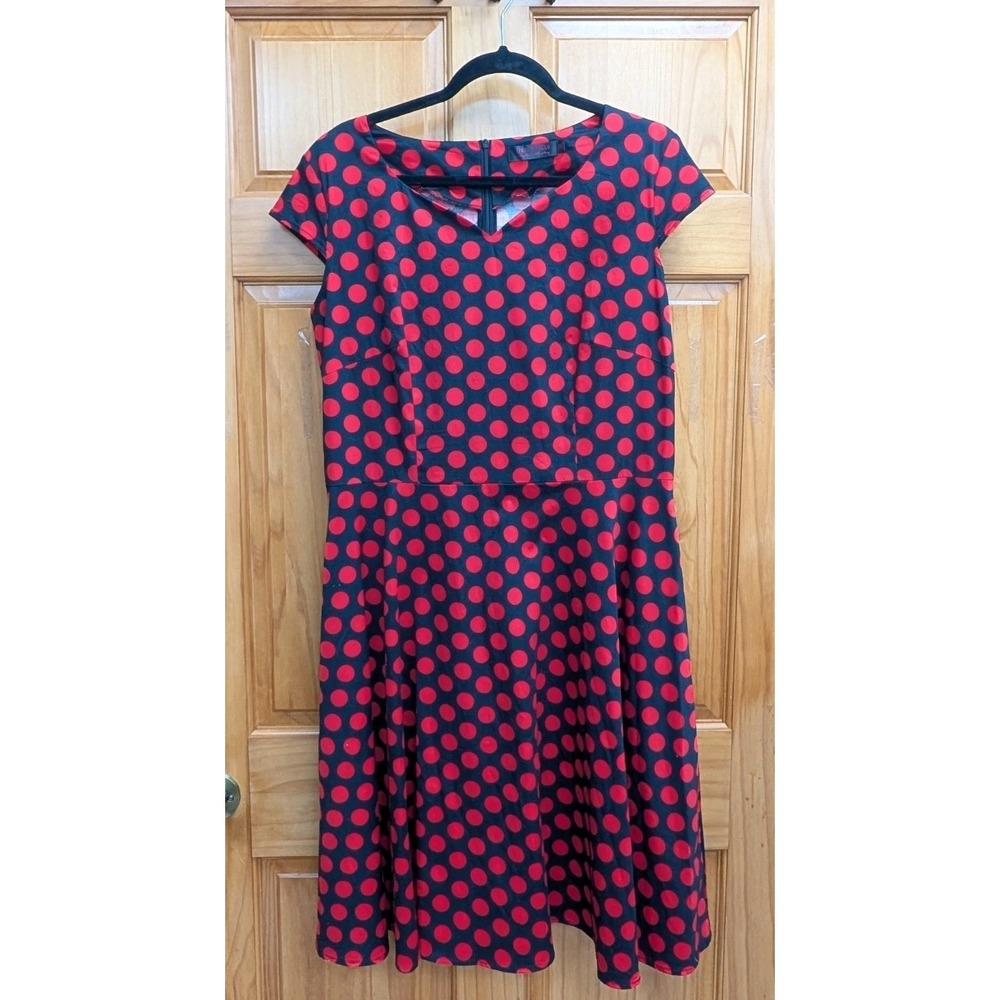 Dress Tells Size 2XL Polka Dot Stretch Cap Sleeves Back Zip Flare Skirt Dress